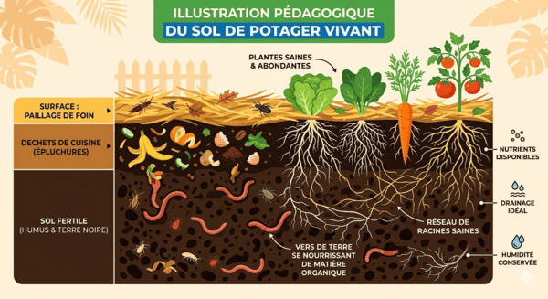 coupe transversale d'un sol de potager