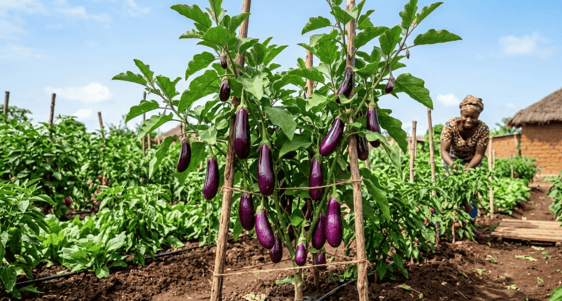 fiche technique aubergine : un champ d'aubergine longue violette