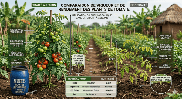 Qu’est-ce que le Purin Végétal Comparaison entre un plant de tomate traité au purin et autre non traité