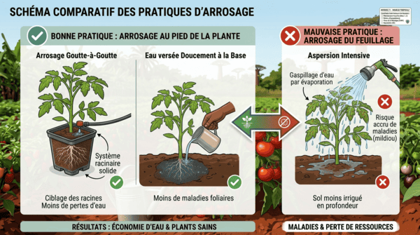 Schéma comparatif des pratiques d'arrosage